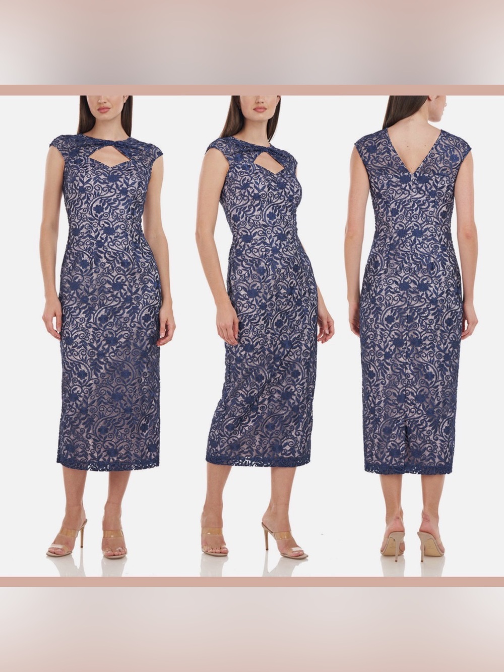 NEW JS COLLECTION Cocktail/Wedding guest Navy Blue Floral Lace - Gorgeous NWT 🌷